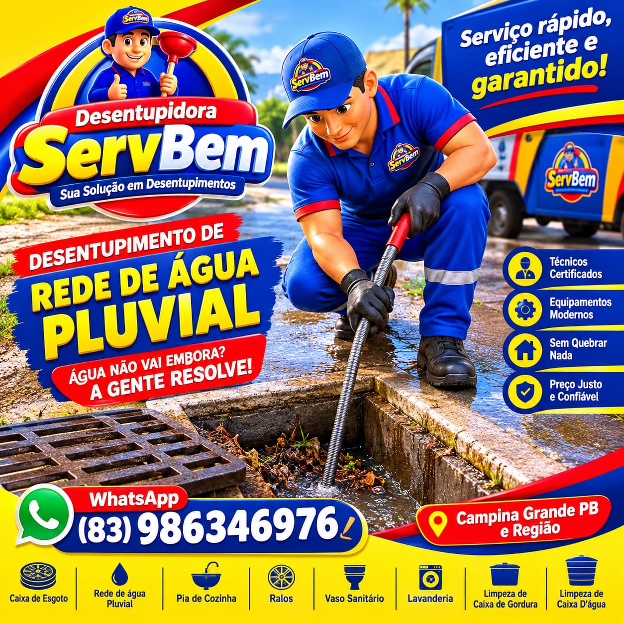 Desentupimento de Rede de Água Pluvial e Drenagem - ServBem